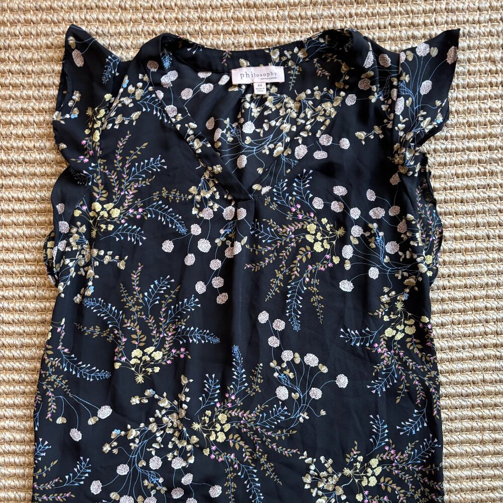 Half sleeves, floral, Chiffon Material, XS, Black Base